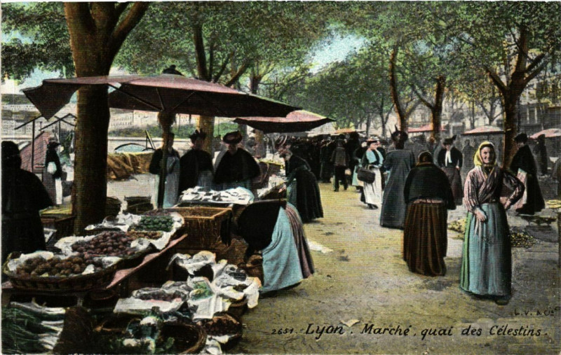 Carte postale ancienne Lyon-Marche quai des Celestins à Lyon