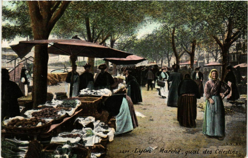 Carte postale ancienne Lyon-Marche quai des Celestins à Lyon