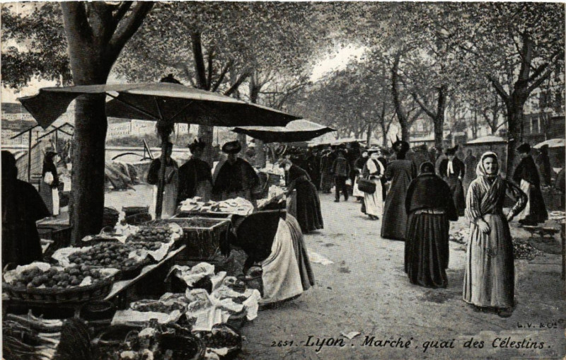 Carte postale ancienne Lyon-Marche quai des Celestins à Lyon