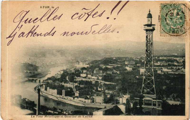 Carte postale ancienne Lyon-La Tour Metallique et Quartier de Vaise à Lyon