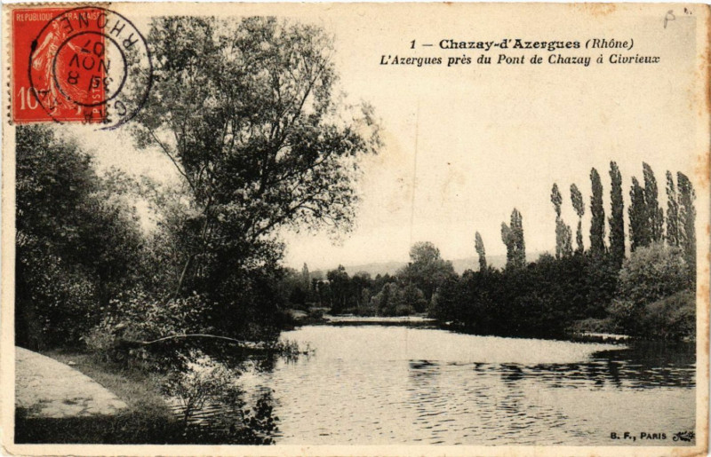 Carte postale ancienne Chazay-d'Azergues L'Azergues pres du Pont de Chazay a Civrieux à Chazay-d'Azergues