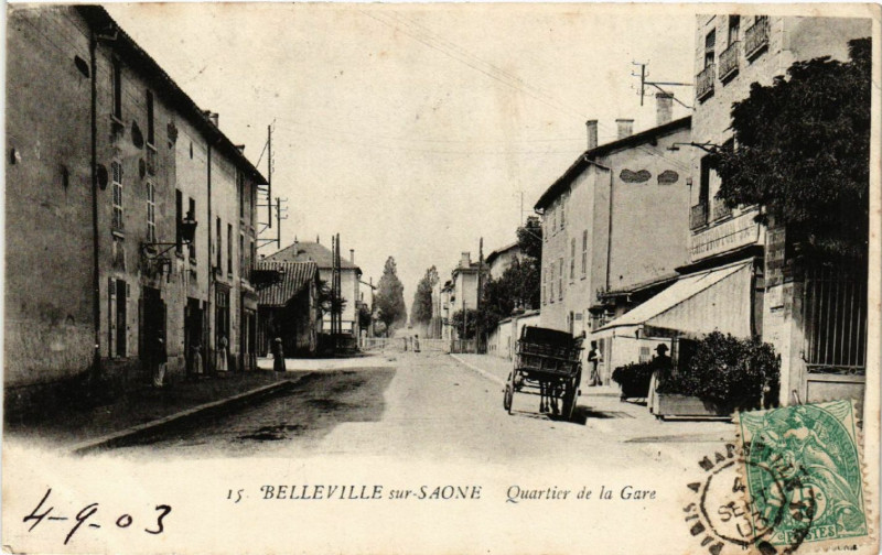 Carte postale ancienne Belleville-sur-Saone - Quartier de la Gare