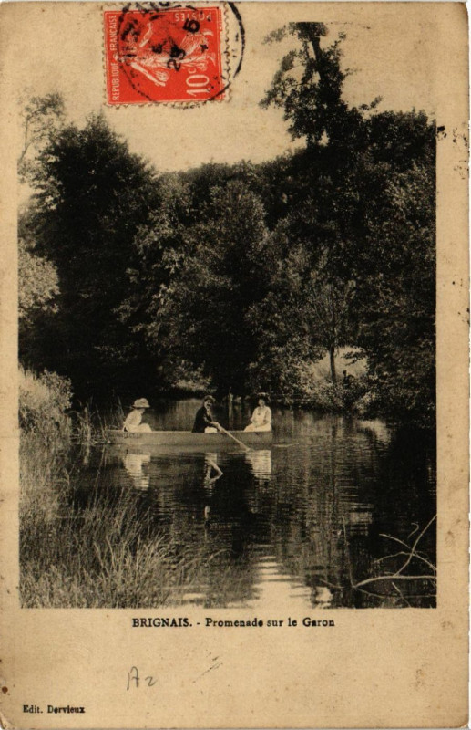 Carte postale ancienne Brignais - Promenade sur le Garon à Brignais