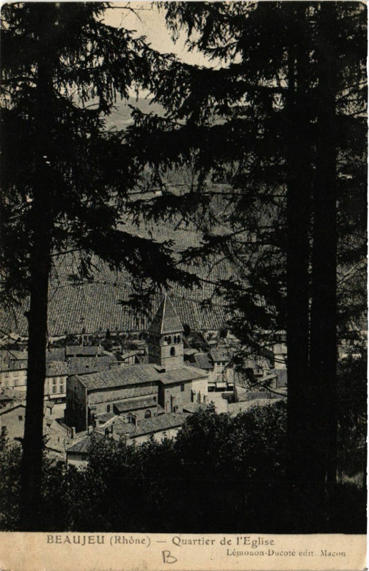 Carte postale ancienne Beaujeu - Quartier de l'Eglise à Beaujeu