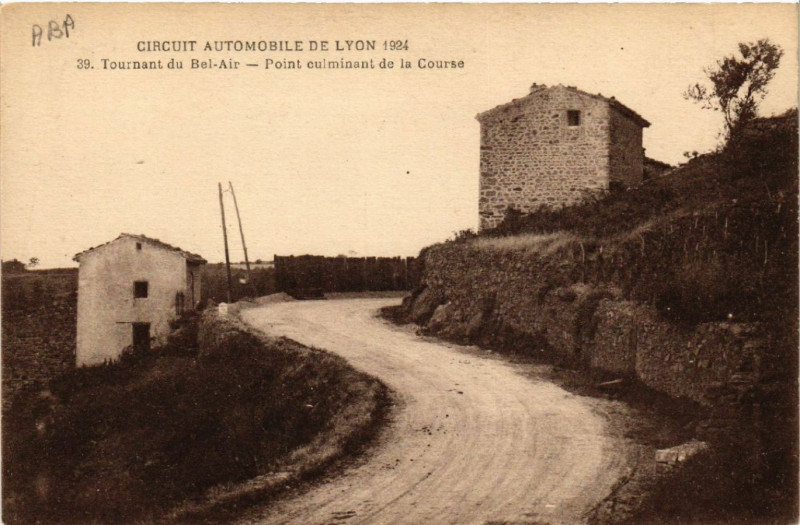 Carte postale ancienne Circ. Automobile de Lyon 1924 Tournant du Bel-Air à Lyon