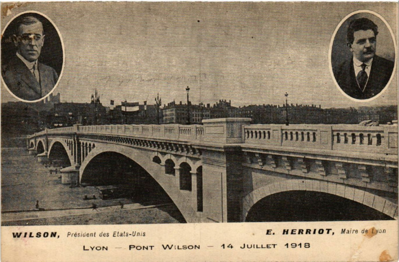 Carte postale ancienne Lyon Pont Wilson 14 Juillet 1918 à Lyon