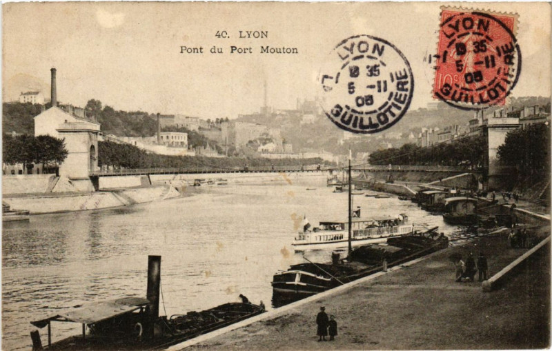 Carte postale ancienne Lyon Pont du Port Mouton à Lyon