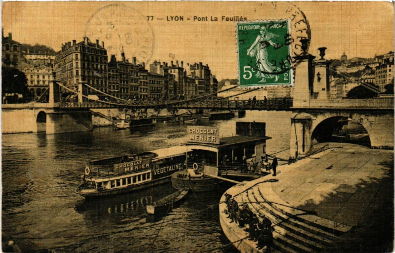 Carte postale ancienne Lyon Pont de la Feuillee à Lyon