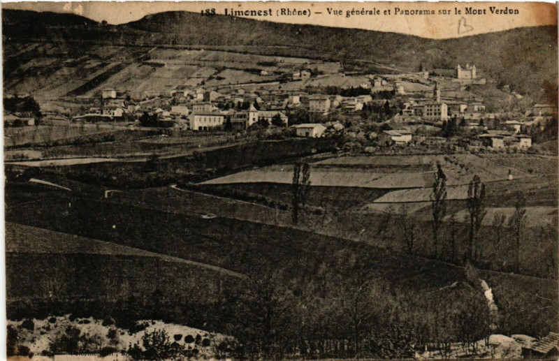 Carte postale ancienne Limonest Vue générale et Panorama sur le Mont Verdun à Limonest