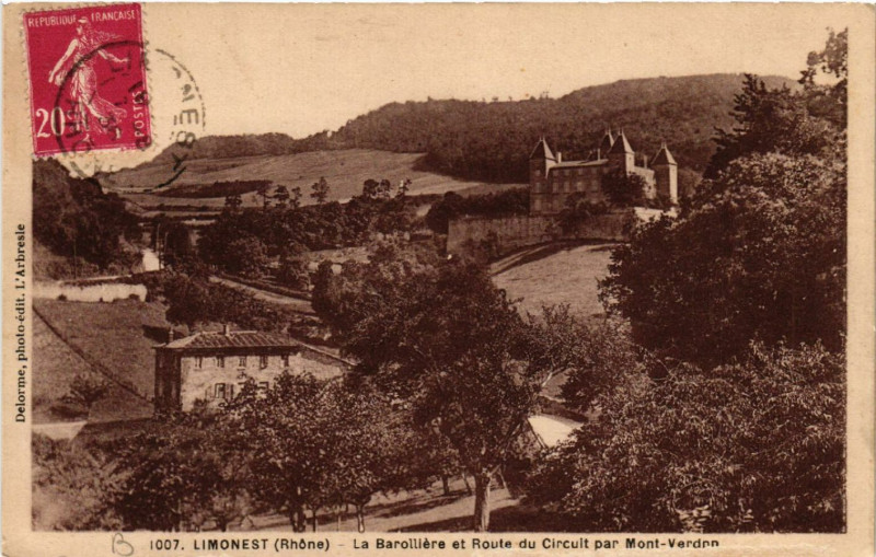 Carte postale ancienne Limonest La Barolliere et Route du Circuit par Mont Verdnn à Limonest
