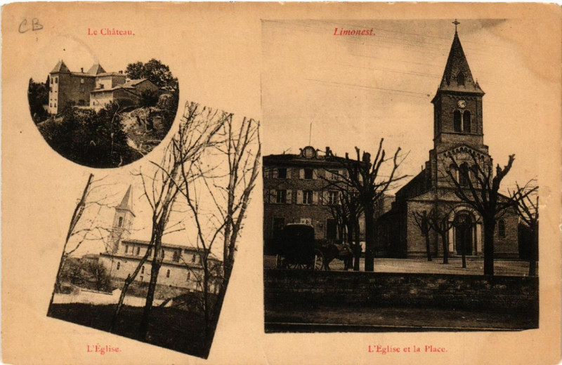 Carte postale ancienne Limonest L'Eglise Le Chateau L'Eglise et la Place à Limonest