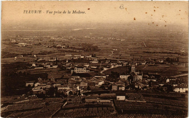 Carte postale ancienne Fleurie Vue prise de la Madone à Fleurie