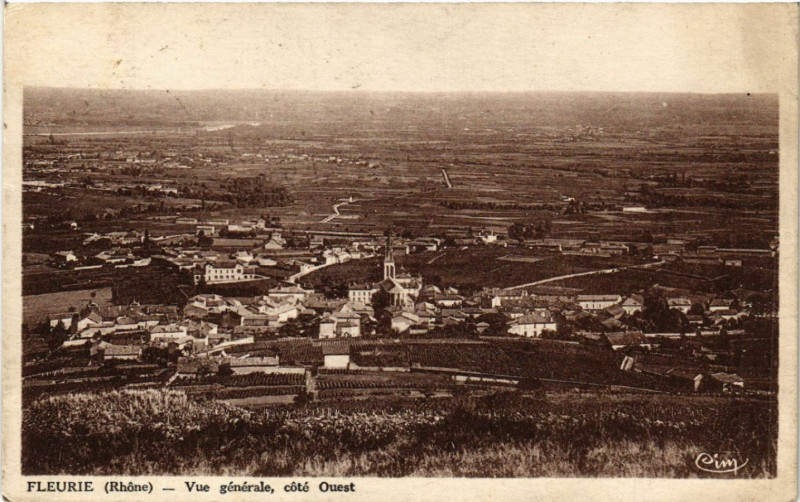 Carte postale ancienne Fleurie vue générale cote Ouest à Fleurie