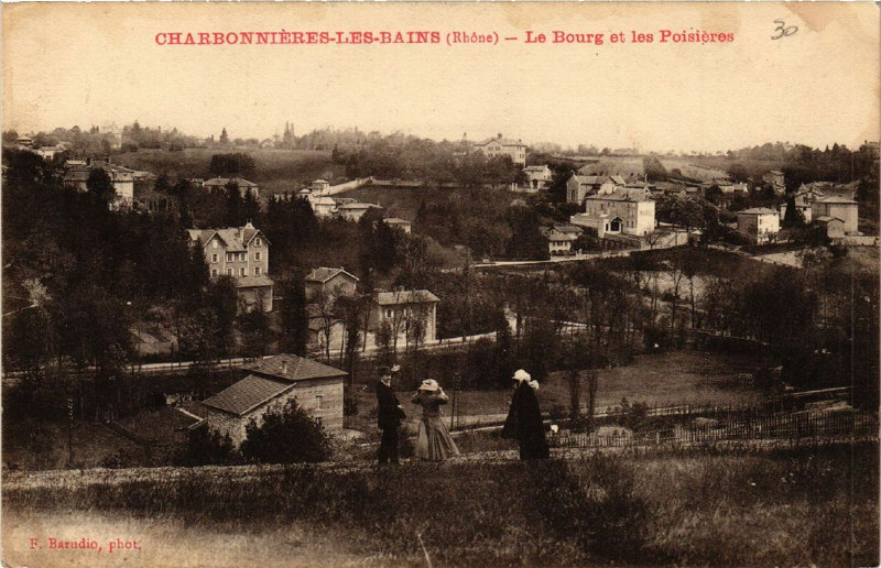 Carte postale ancienne Charbonnieres-les-Bains Le Bourg et les Poisieres à Charbonnières-les-Bains