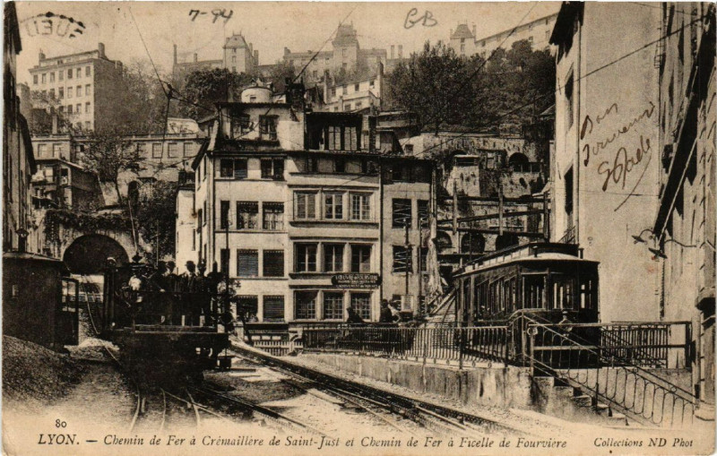 Carte postale ancienne Lyon - Chemin de Fer a Cremaillere de St-Just à Lyon