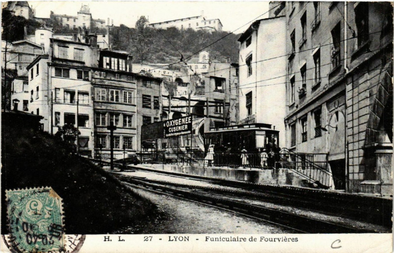 Carte postale ancienne Lyon - Funiculaire de FOURVIEREs à Lyon
