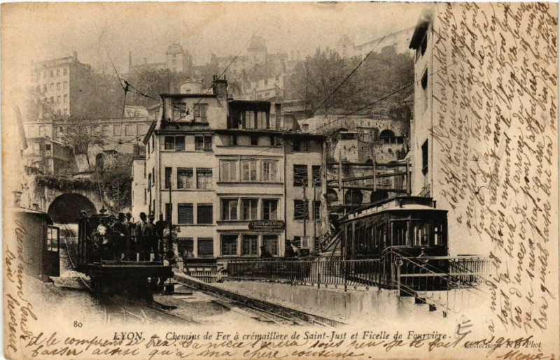 Carte postale ancienne Lyon - Chemin de Fer a cremaillere de St-Just à Lyon