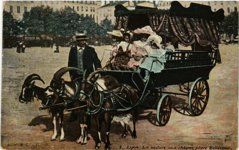 Carte postale ancienne Lyon - La Voiture aux Chevres à Lyon