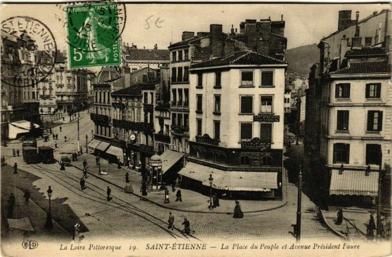 Carte postale ancienne Saint Etienne- La Place du Peuple&Ave.President Faure France à Saint-Étienne