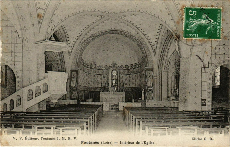 Carte postale ancienne Fontanes - Interieur de l'Eglise France à Fontanès