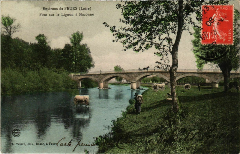 Carte postale ancienne Pont sur Lignon a Naconne - Environs de Feurs France à Feurs