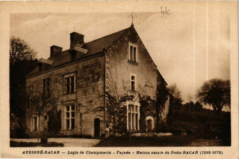 Carte postale ancienne Aubigne-Racan - Logis de Champmarin - Facade - Maison France