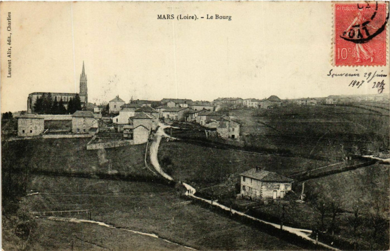 Carte postale ancienne Mars - Le Bourg France à Mars