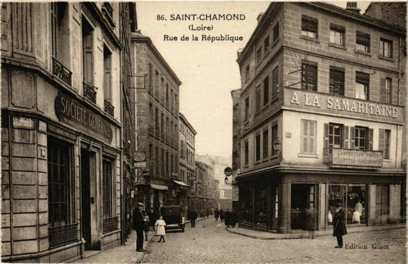 Carte postale ancienne Saint Chamond- Rue de la Republique France à Saint-Chamond