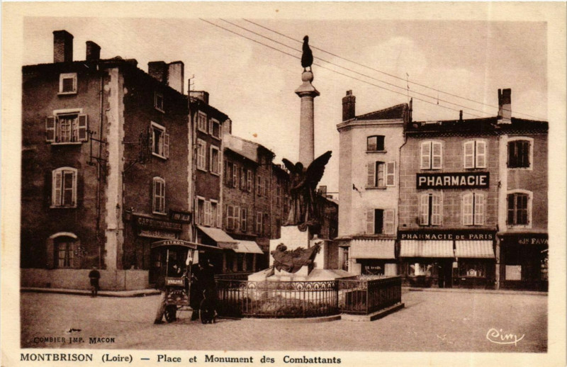 Carte postale ancienne Montbrison- Place et Monument des Combattants France à Montbrison