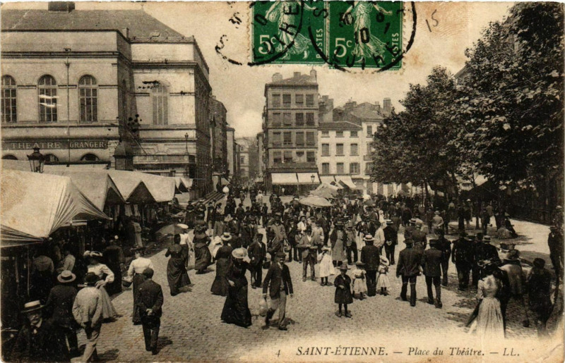 Carte postale ancienne Saint Etienne- Place du Theatre France à Saint-Étienne