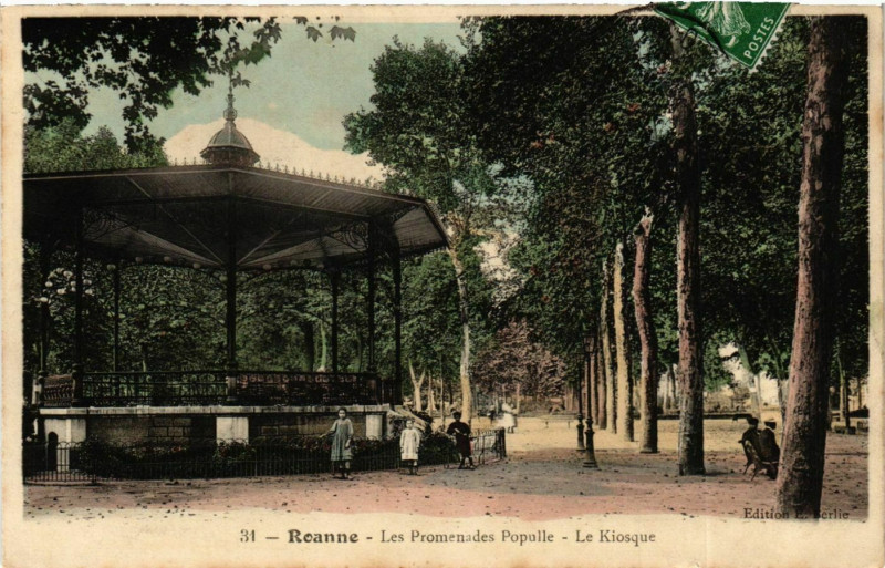 Carte postale ancienne Roanne- Les Promenades Populle, Le Kiosque France à Roanne
