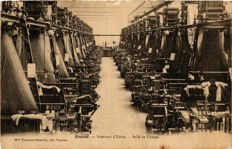 Carte postale ancienne Roanne- Interieur d'Usine, Salle de Tissage France à Roanne