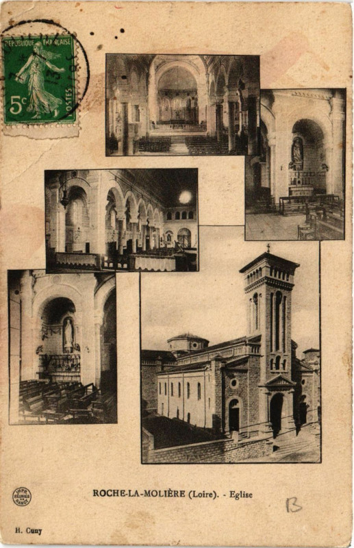 Carte postale ancienne Roche la Moliere- Eglise à Roche
