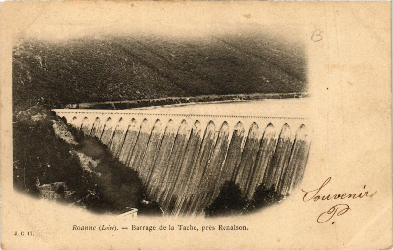Carte postale ancienne Roanne- Barrage de la Tache à Roanne
