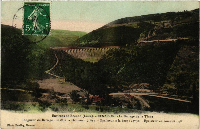 Carte postale ancienne Renaison- Le Barrage de la Tache à Renaison