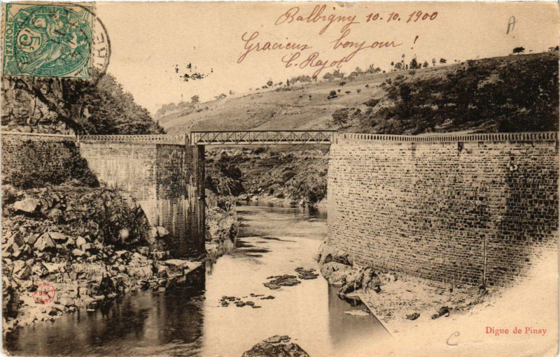 Carte postale ancienne Digue de Pinay à Pinay