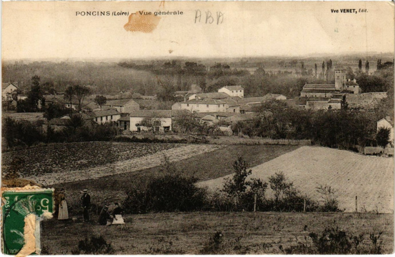 Carte postale ancienne Poncins- vue generale à Poncins