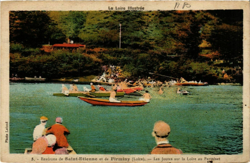 Carte postale ancienne Env.de St Etienne et de Firminy- Les Joutes sur la Loire à Firminy