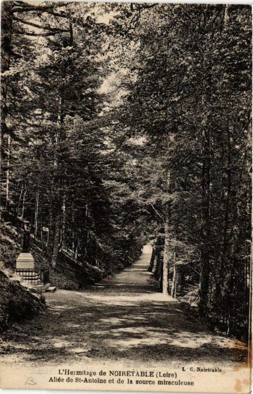 Carte postale ancienne Noiretable- Allee de St Antoine et de la source miraculeuse à Noirétable