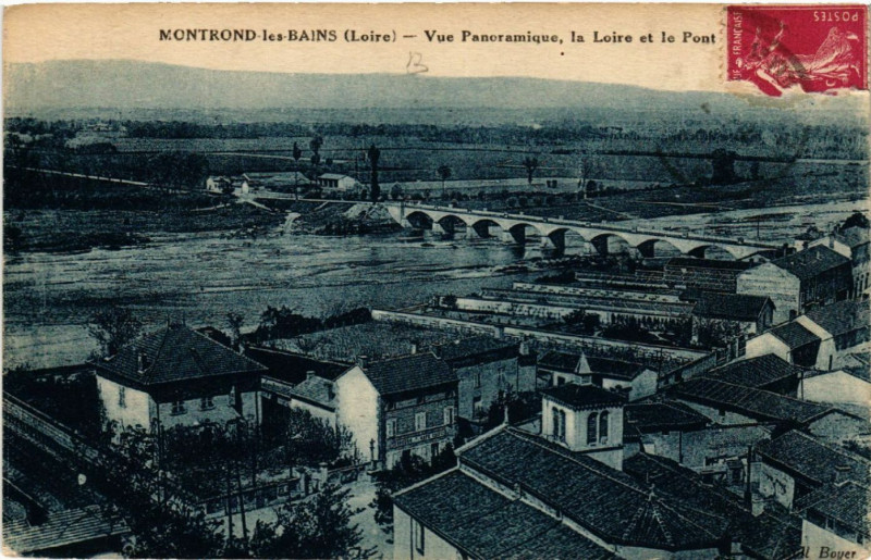 Carte postale ancienne Montrond-les-Bains - Vue Panoramique - la Loire et le Pont à Montrond-les-Bains
