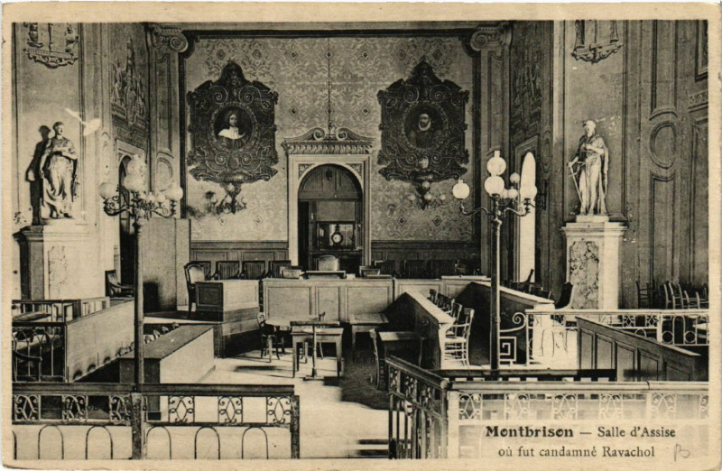 Carte postale ancienne Montbrison - Salle d'Assise ou fut condamné Ravachol à Montbrison