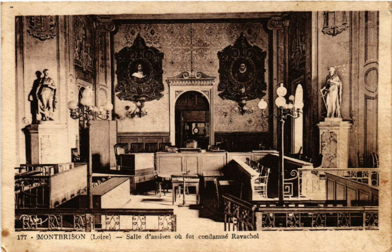 Carte postale ancienne Montbrison - Salle d'Assise ou fut condamné Ravachol à Montbrison