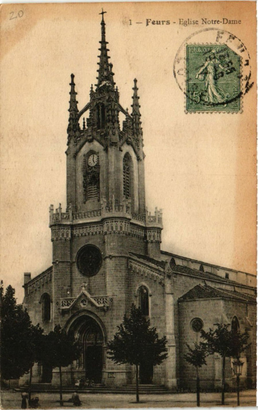 Carte postale ancienne Feurs - Eglise Notre-Dame à Feurs