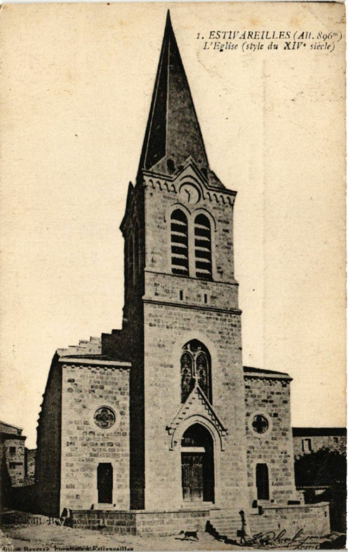 Carte postale ancienne Estivareilles - Alt 896 m - L'Eglise (style du Xiv siécle ) à Estivareilles