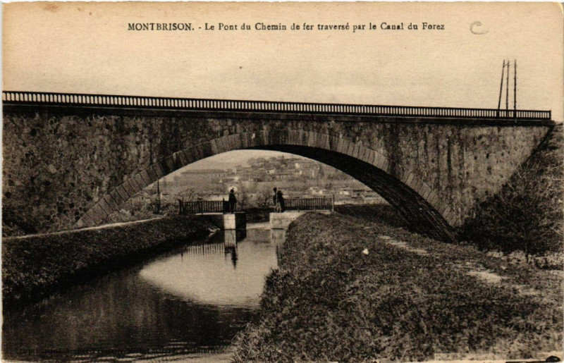 Carte postale ancienne La Vallée du Vizézy, traversée par le Chemin de fer et le Canal du Forez à Montbrison
