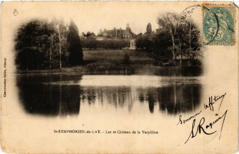 Carte postale ancienne St-Symphorien-de-Lay - Lac et Chateau de la Verpiliere à Lay