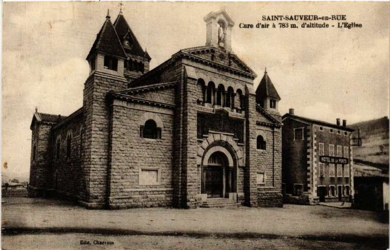 Carte postale ancienne Saint-Sauveur-en-Rue - Cure d'air a 783 m d'alt. - L'Eglise à Saint-Sauveur-en-Rue