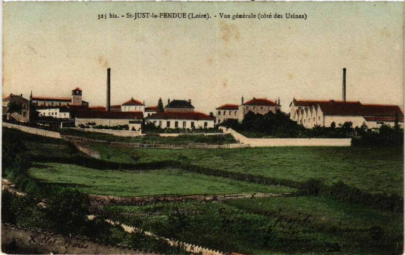 Carte postale ancienne Saint-Just-la Pendue - Vue générale (coté des Usines ) à Saint-Just-la-Pendue