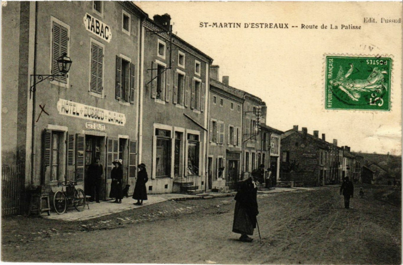 Carte postale ancienne Saint-Martin-d'Estréaux - Route de La Palisse à Saint-Martin-d'Estréaux