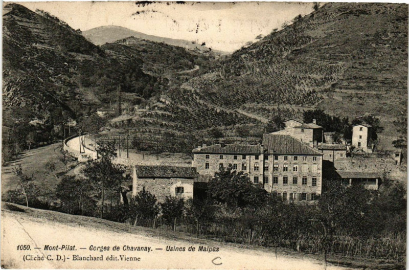 Carte postale ancienne Mont-Pilat - Gorges de Chavanay - Usines de Malpas à Chavanay